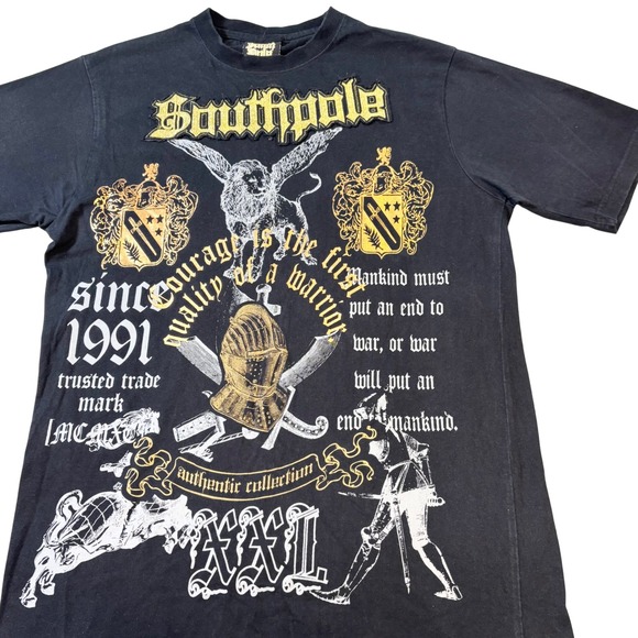 Southpole Other - Vtg Y2k Southpole T-Shirt men's xxl black Medieval Knight Gold Foil Streetwear